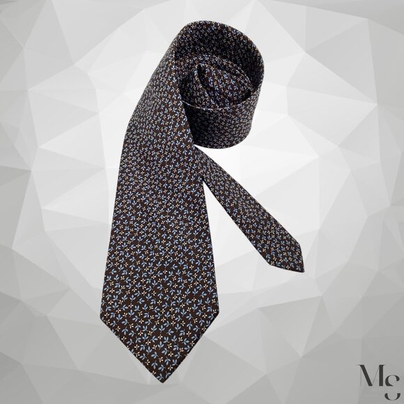 DRAKES Brown Leaf Print Silk Tie Hand Made In England 59”-3.5" EX COND - Picture 1 of 5